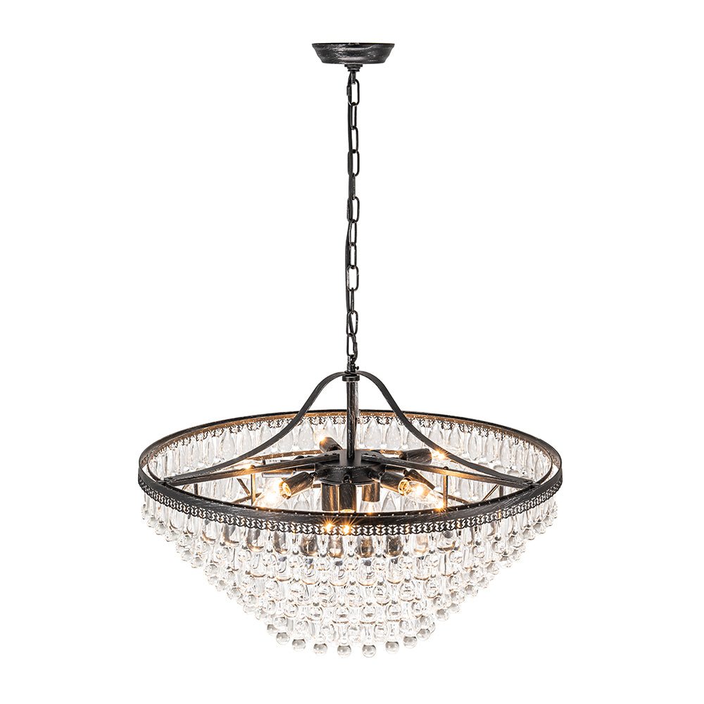 Luxury Glam Tiered Crystal Raindrop Round Chandelier