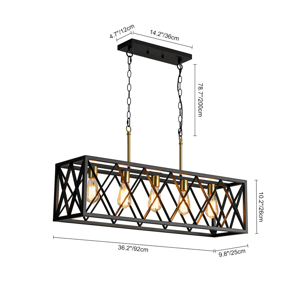 Matte Black 5-Light Cross Framed Box Kitchen Island Chandelier