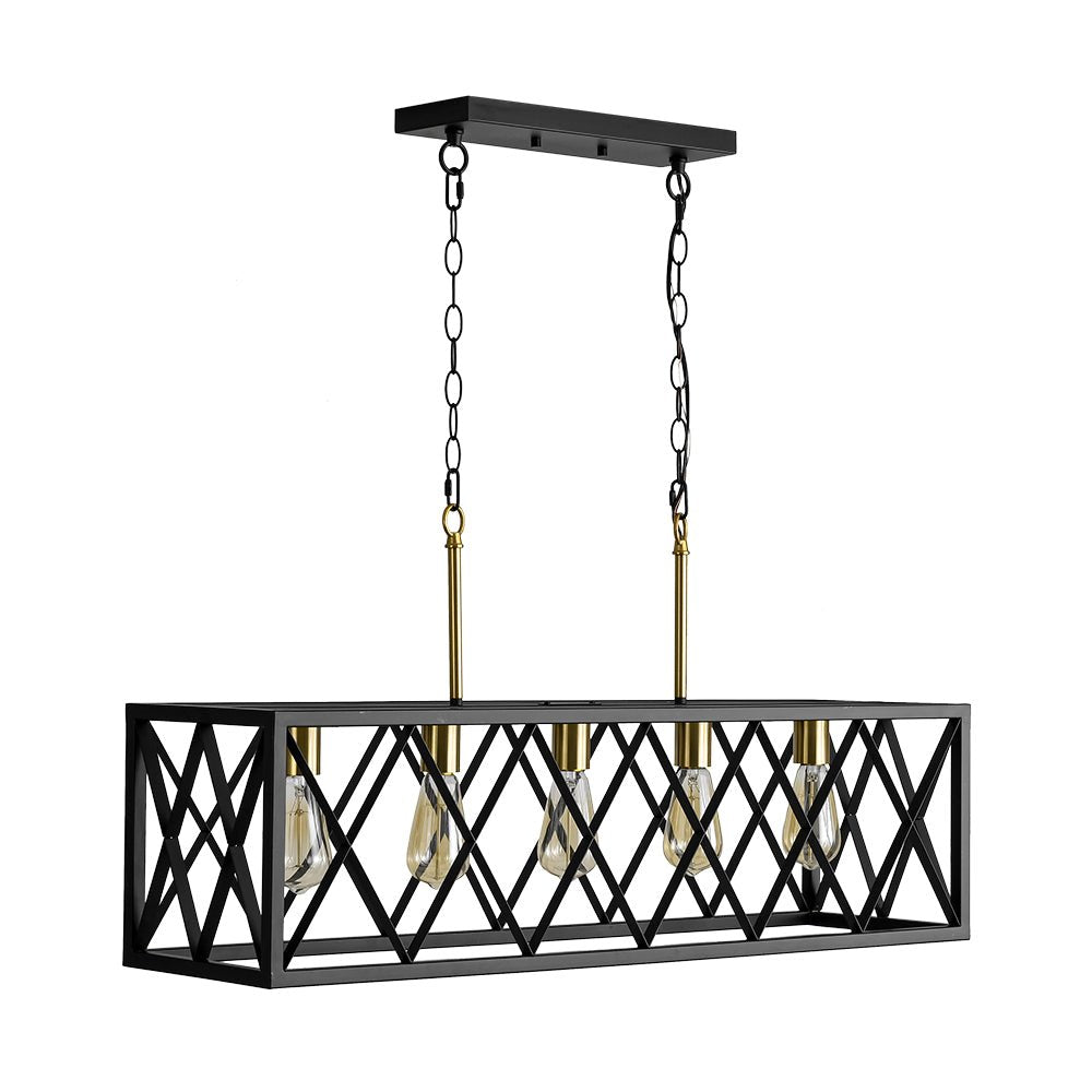 Matte Black 5-Light Cross Framed Box Kitchen Island Chandelier