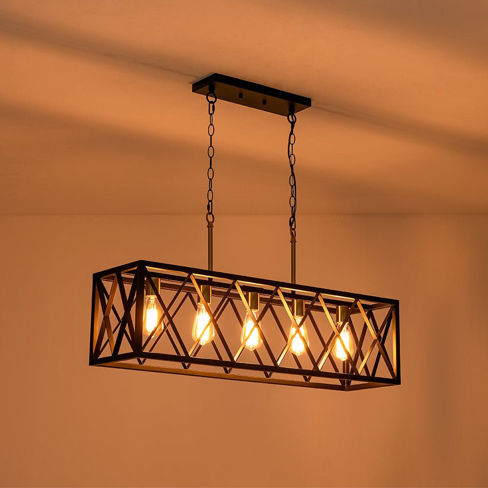 Matte Black 5-Light Cross Framed Box Kitchen Island Chandelier