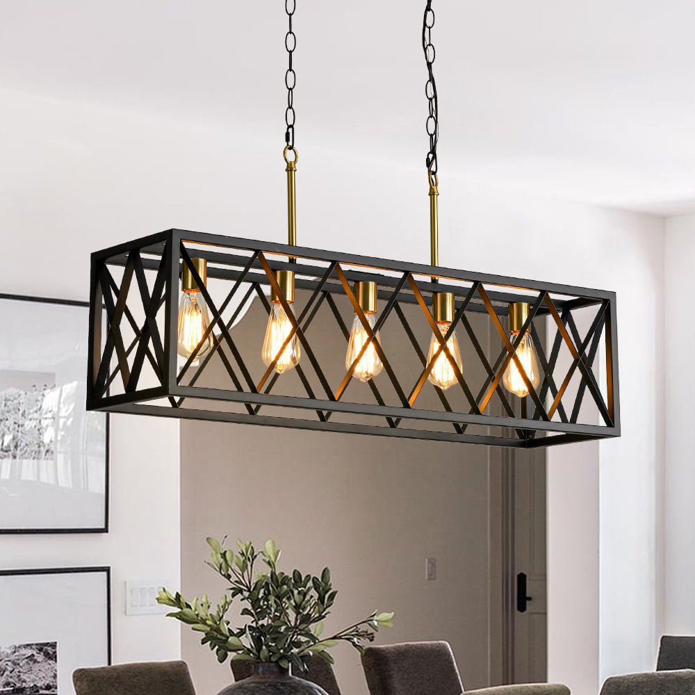 Matte Black 5-Light Cross Framed Box Kitchen Island Chandelier