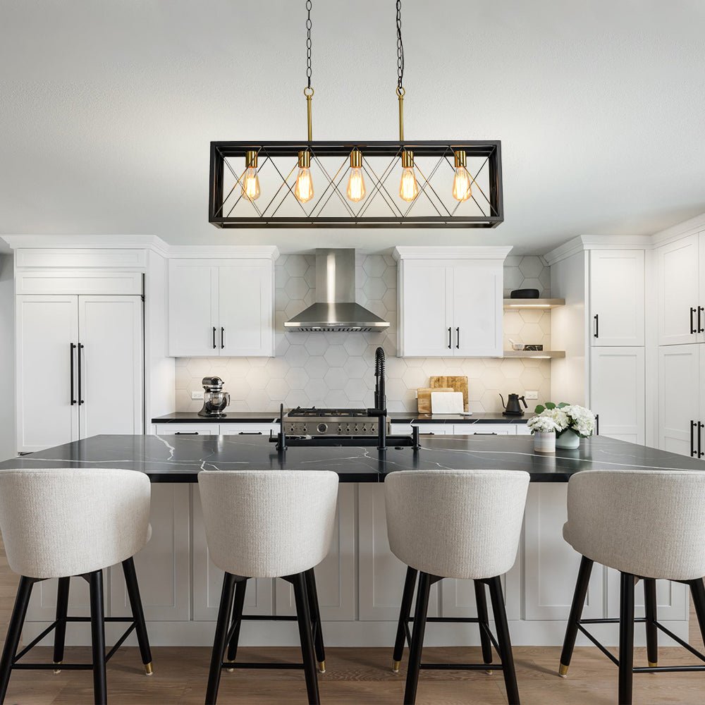 Matte Black 5-Light Cross Framed Box Kitchen Island Chandelier