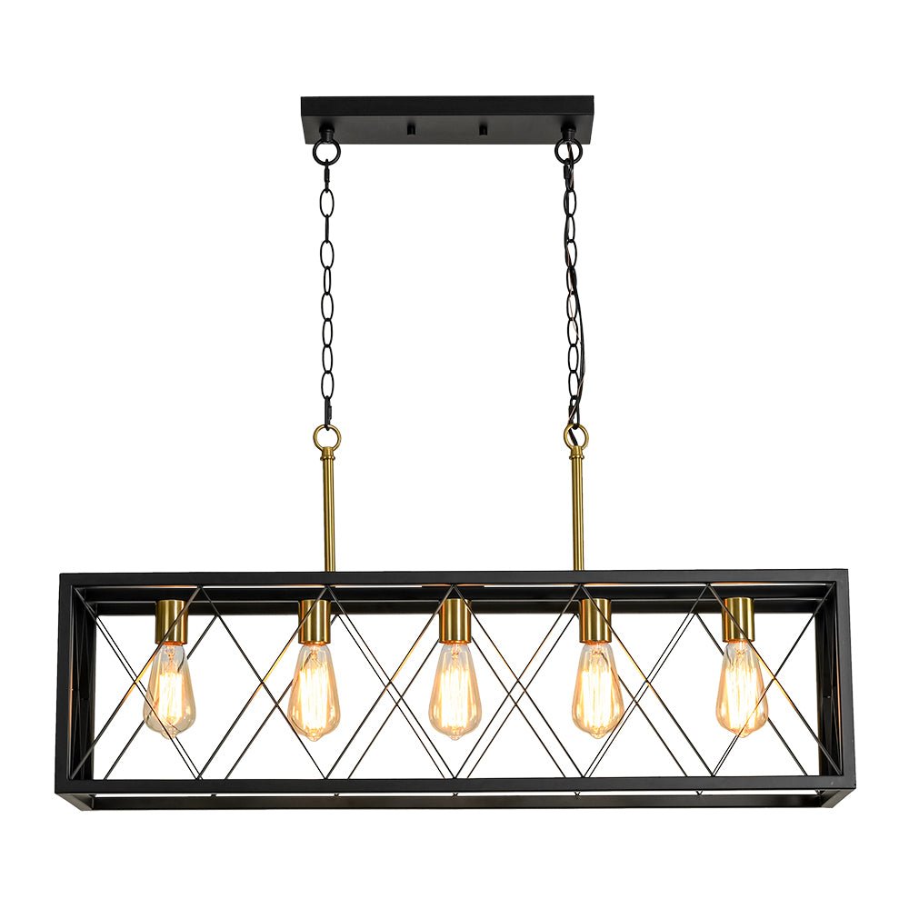 Matte Black 5-Light Cross Framed Box Kitchen Island Chandelier