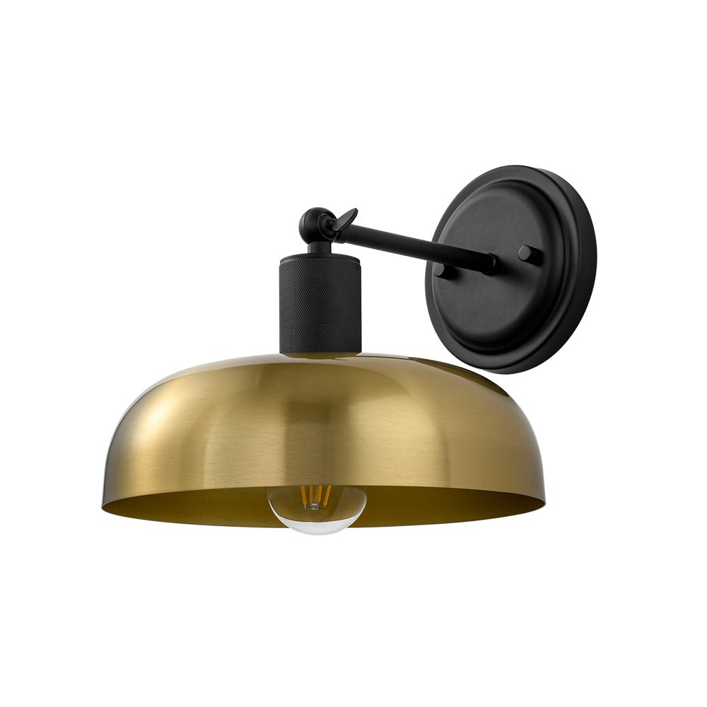 Mid-Century 1-Light Black Brass Metal Dome Wall Sconce