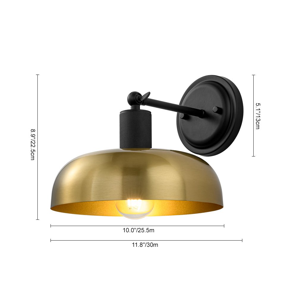 Mid-Century 1-Light Black Brass Metal Dome Wall Sconce