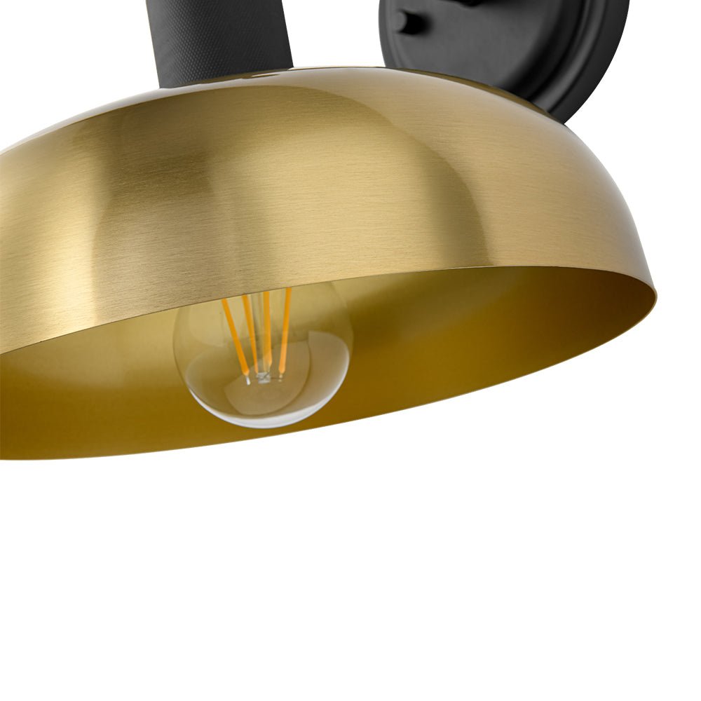 Mid-Century 1-Light Black Brass Metal Dome Wall Sconce