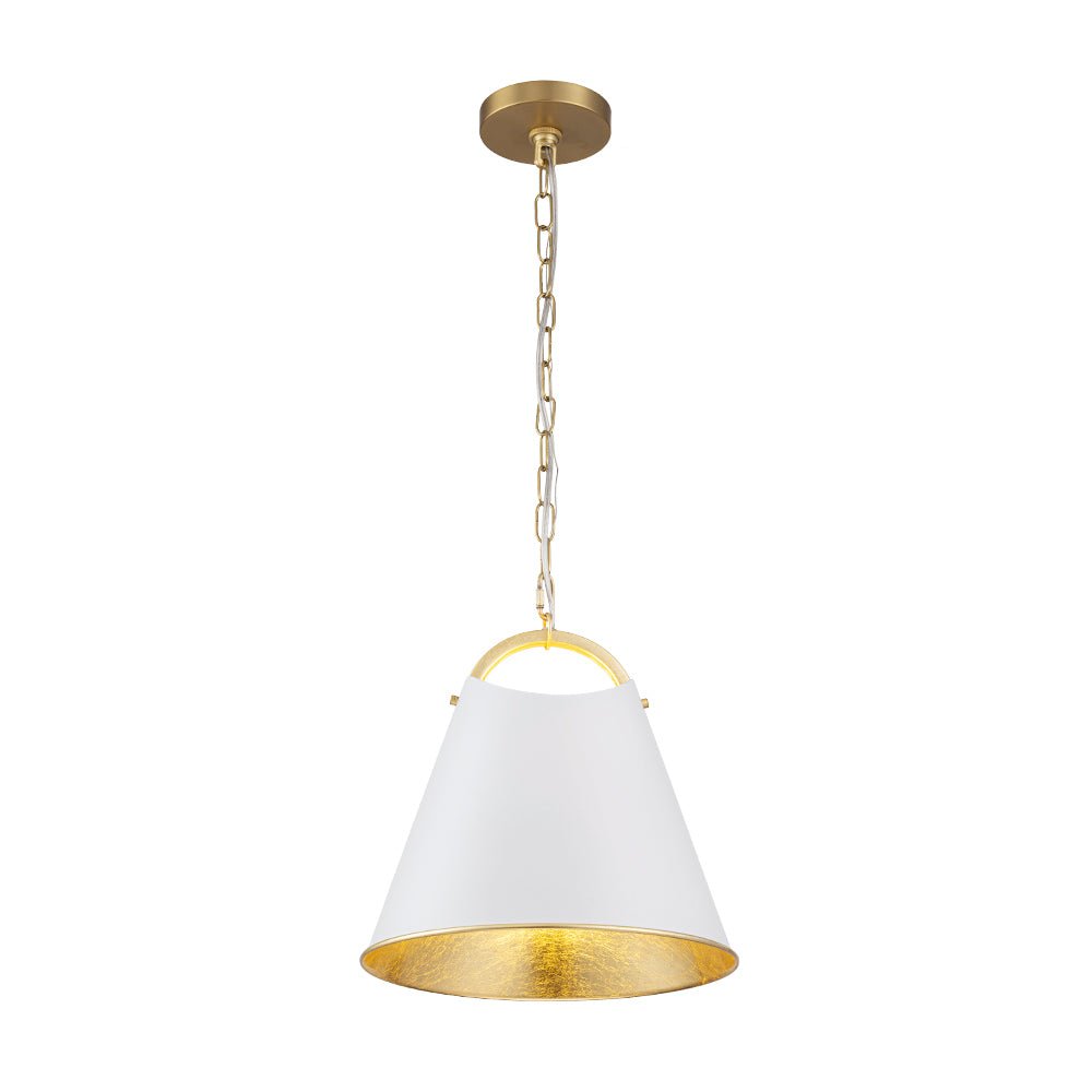 Mid-Century 1-Light White Gold Metal Conical Pendant Light