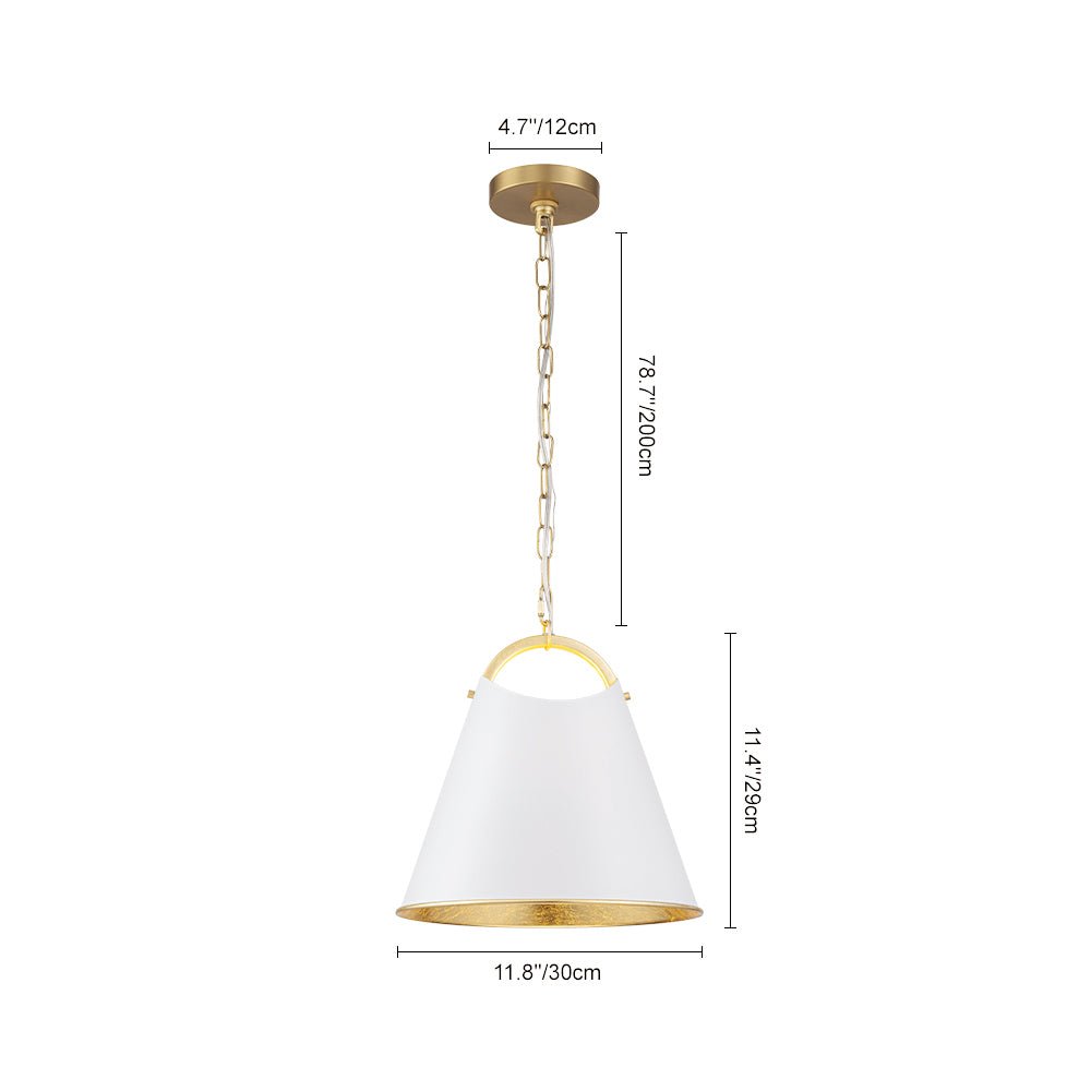 Mid-Century 1-Light White Gold Metal Conical Pendant Light