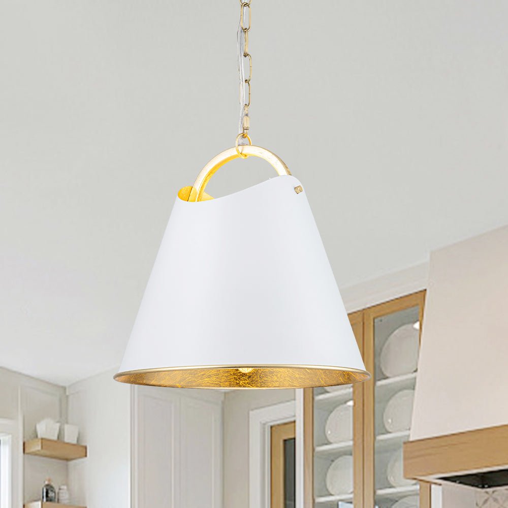 Mid-Century 1-Light White Gold Metal Conical Pendant Light
