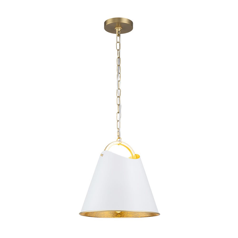 Mid-Century 1-Light White Gold Metal Conical Pendant Light