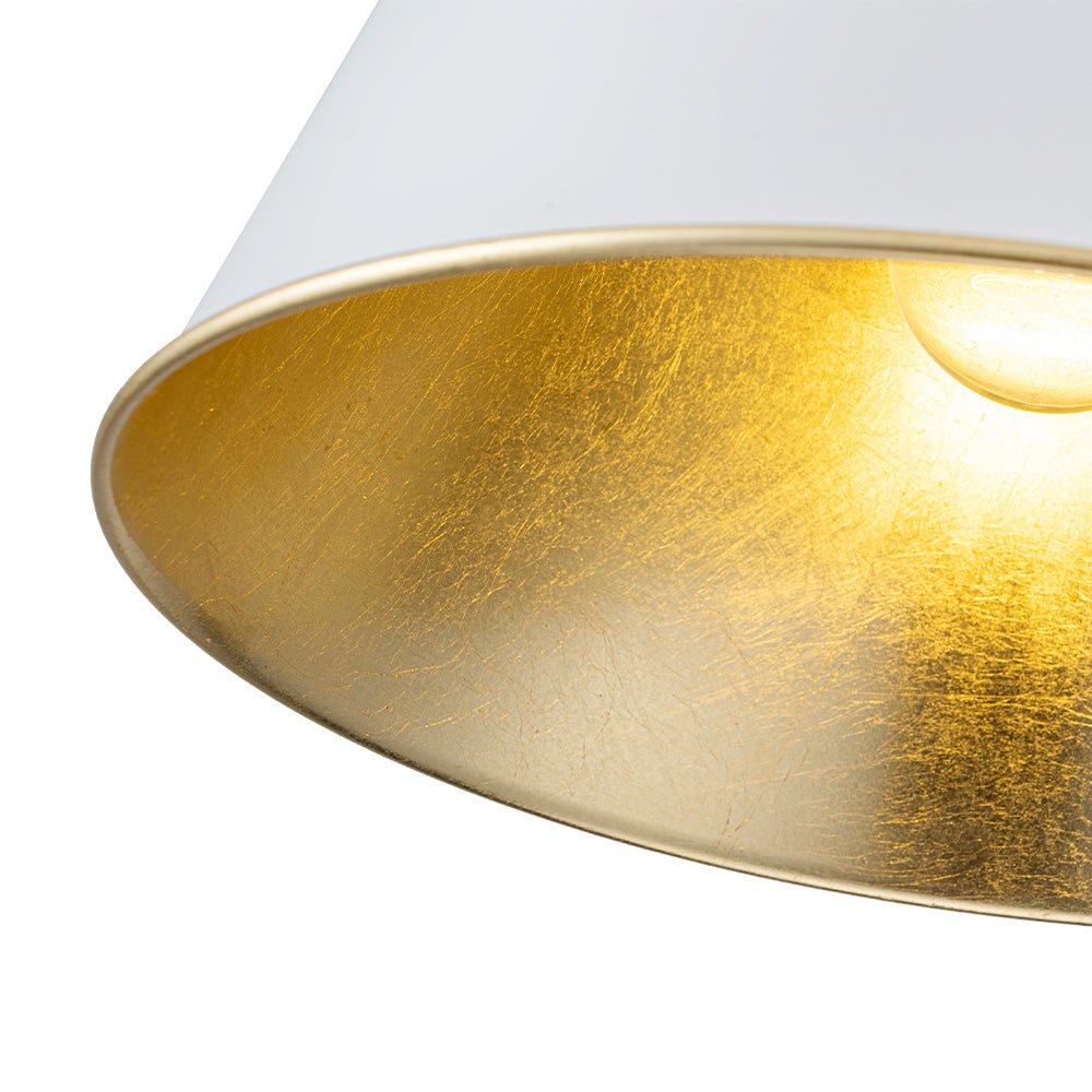 Mid-Century 1-Light White Gold Metal Conical Pendant Light