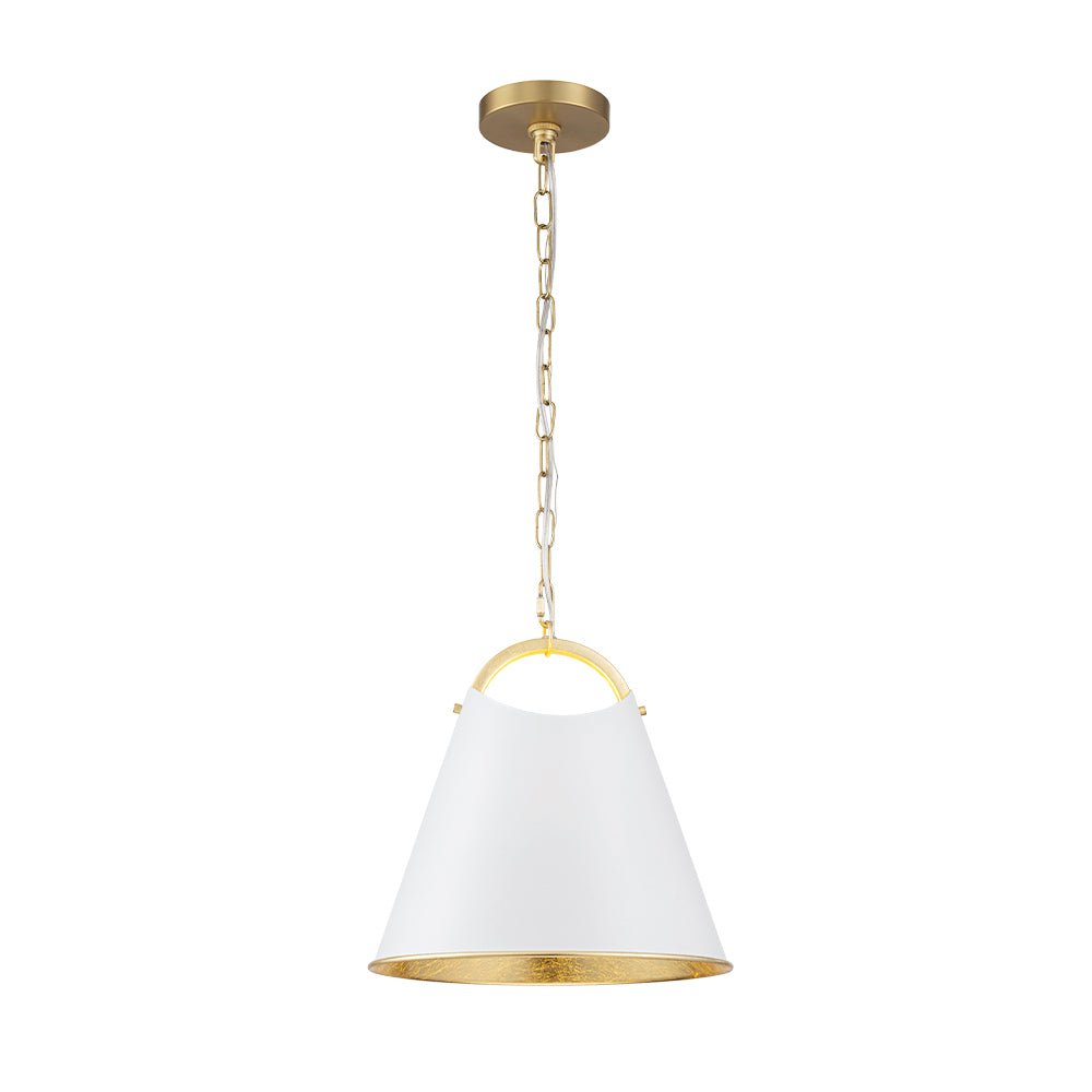 Mid-Century 1-Light White Gold Metal Conical Pendant Light