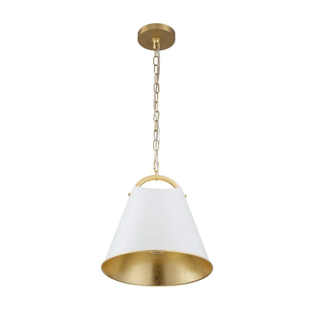 Mid-Century 1-Light White Gold Metal Conical Pendant Light
