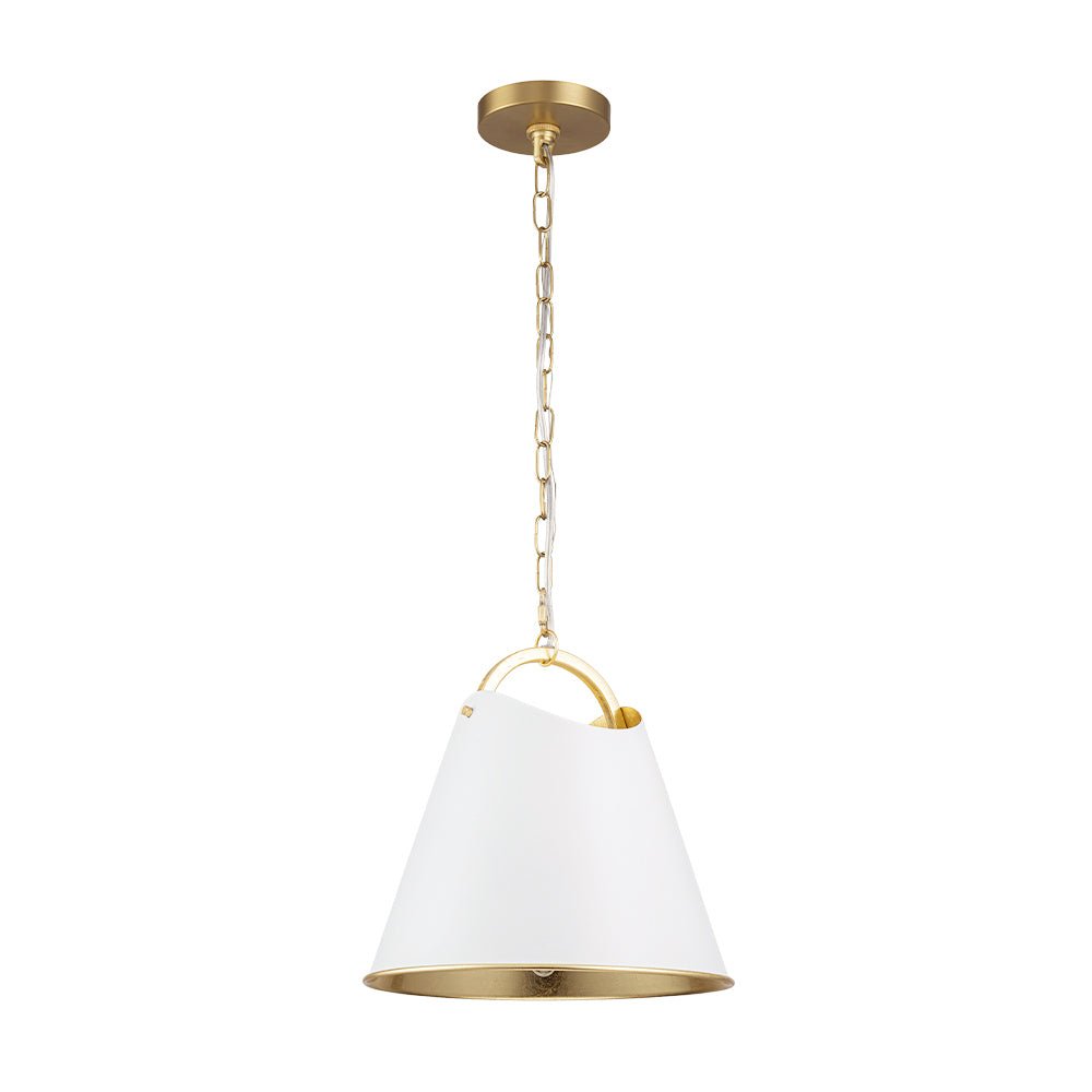 Mid-Century 1-Light White Gold Metal Conical Pendant Light