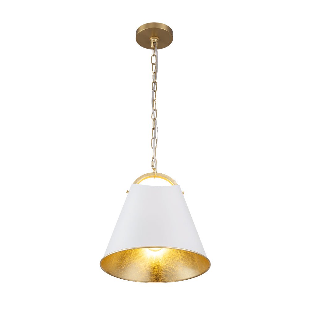 Mid-Century 1-Light White Gold Metal Conical Pendant Light
