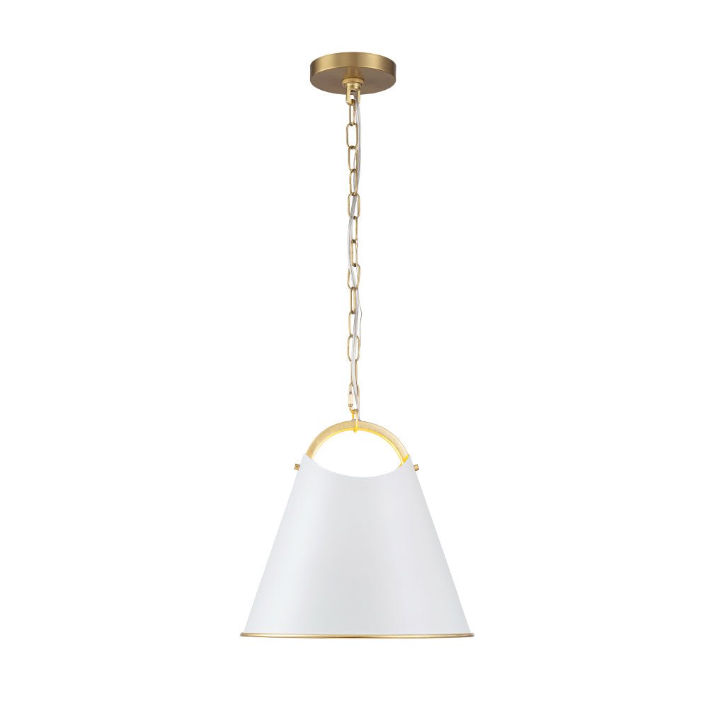 Mid-Century 1-Light White Gold Metal Conical Pendant Light