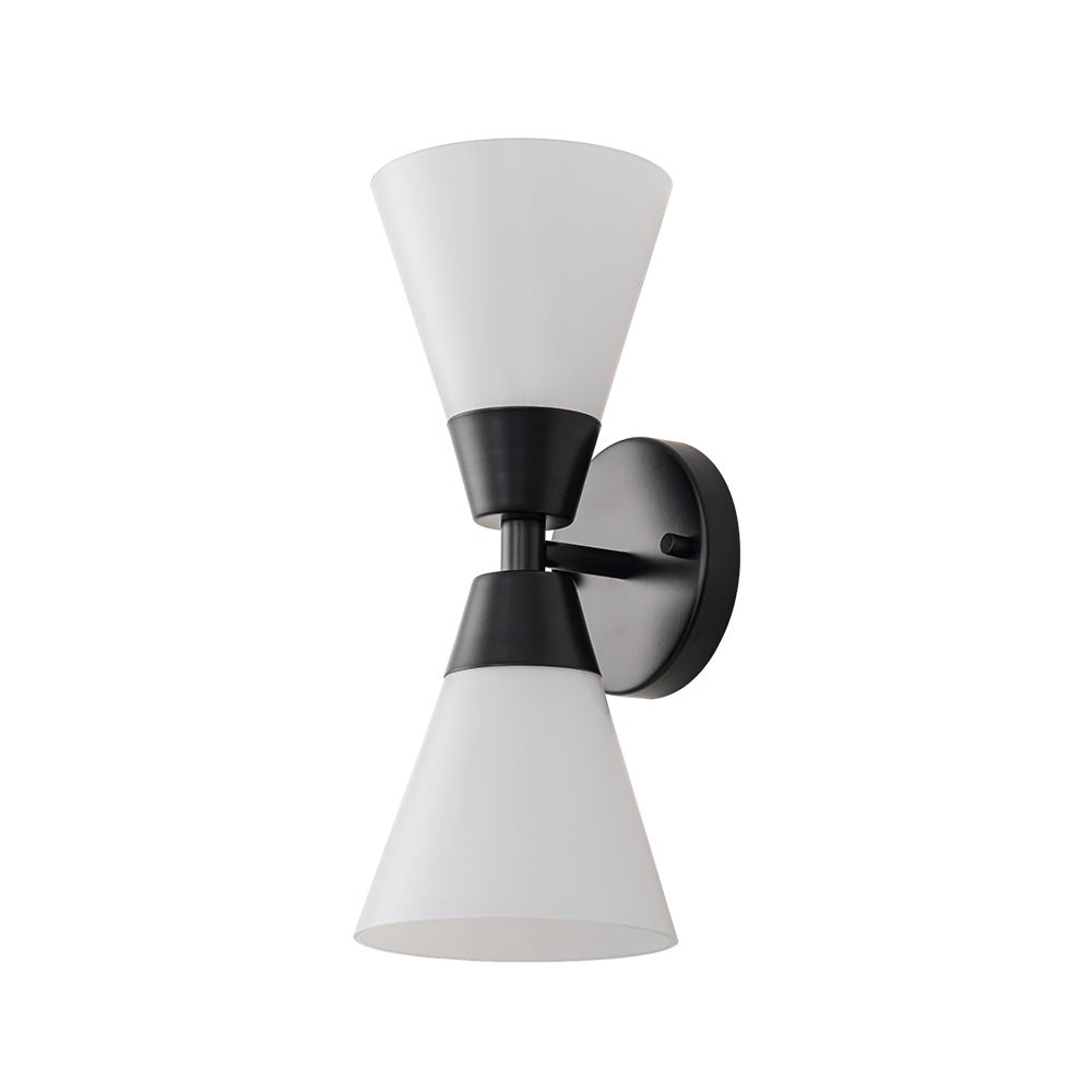 Mid-Century 2-Light Up Down Opal Glass Cone Wall Sconce