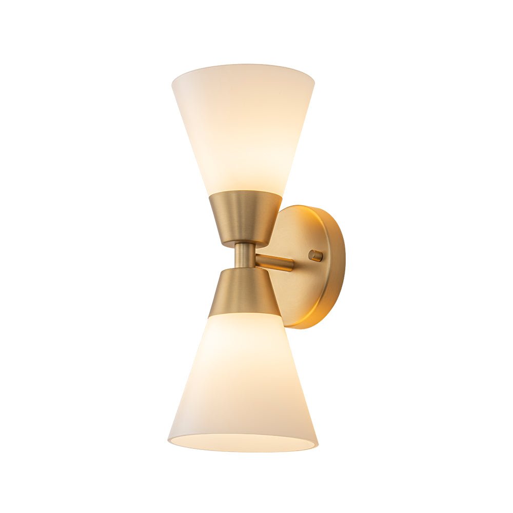 Mid-Century 2-Light Up Down Opal Glass Cone Wall Sconce