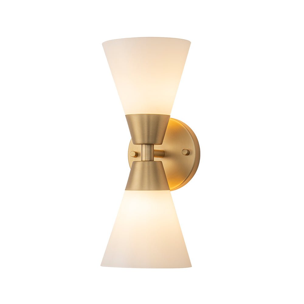 Mid-Century 2-Light Up Down Opal Glass Cone Wall Sconce