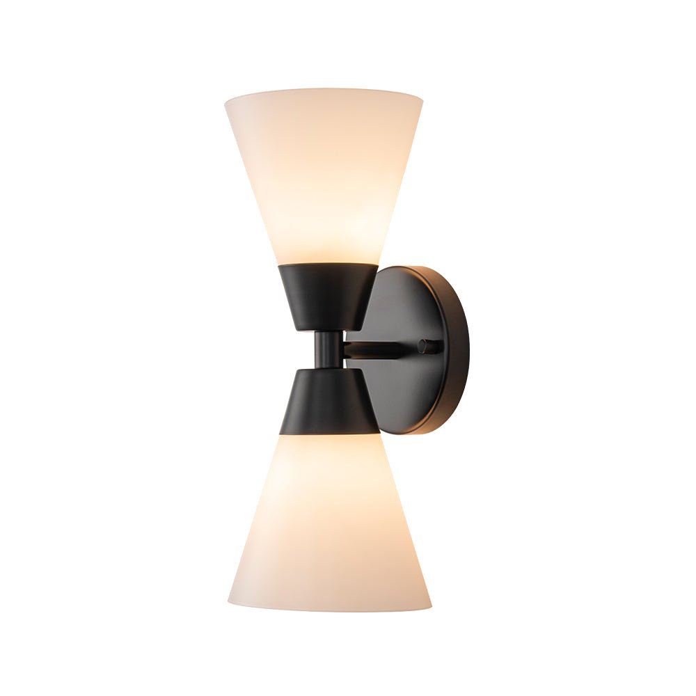 Mid-Century 2-Light Up Down Opal Glass Cone Wall Sconce
