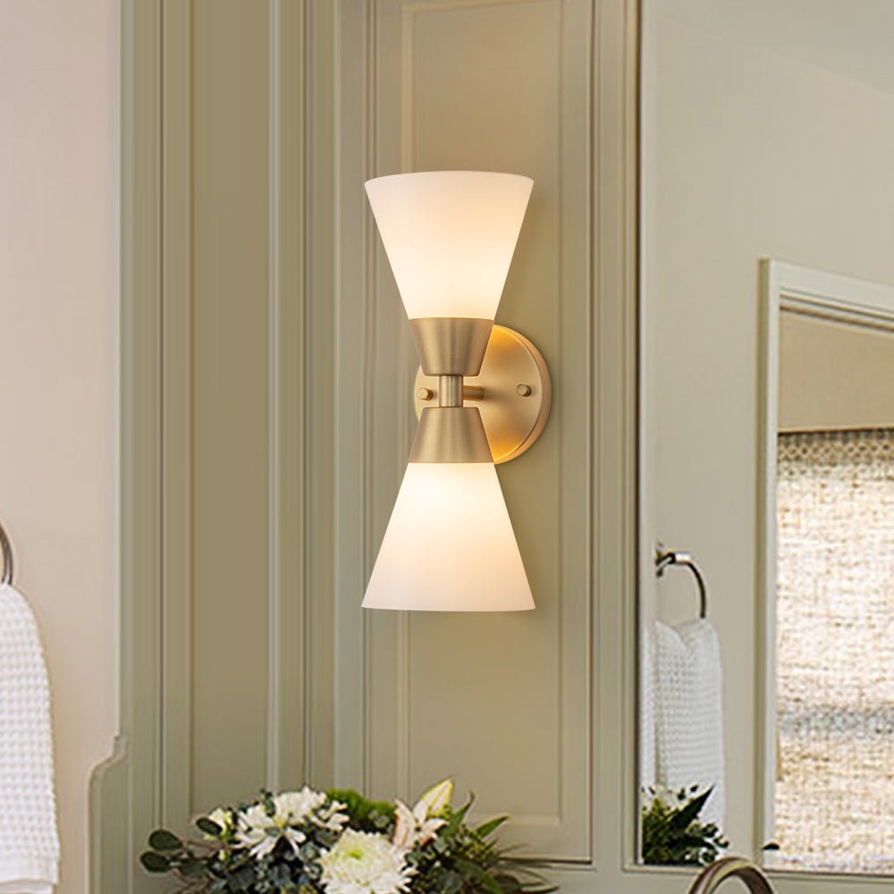 Mid-Century 2-Light Up Down Opal Glass Cone Wall Sconce
