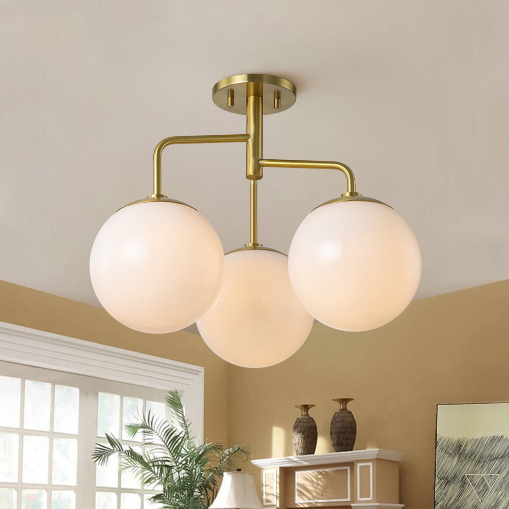 Mid-Century 3-Light Opal Glass Globe Sputnik Ceiling Light