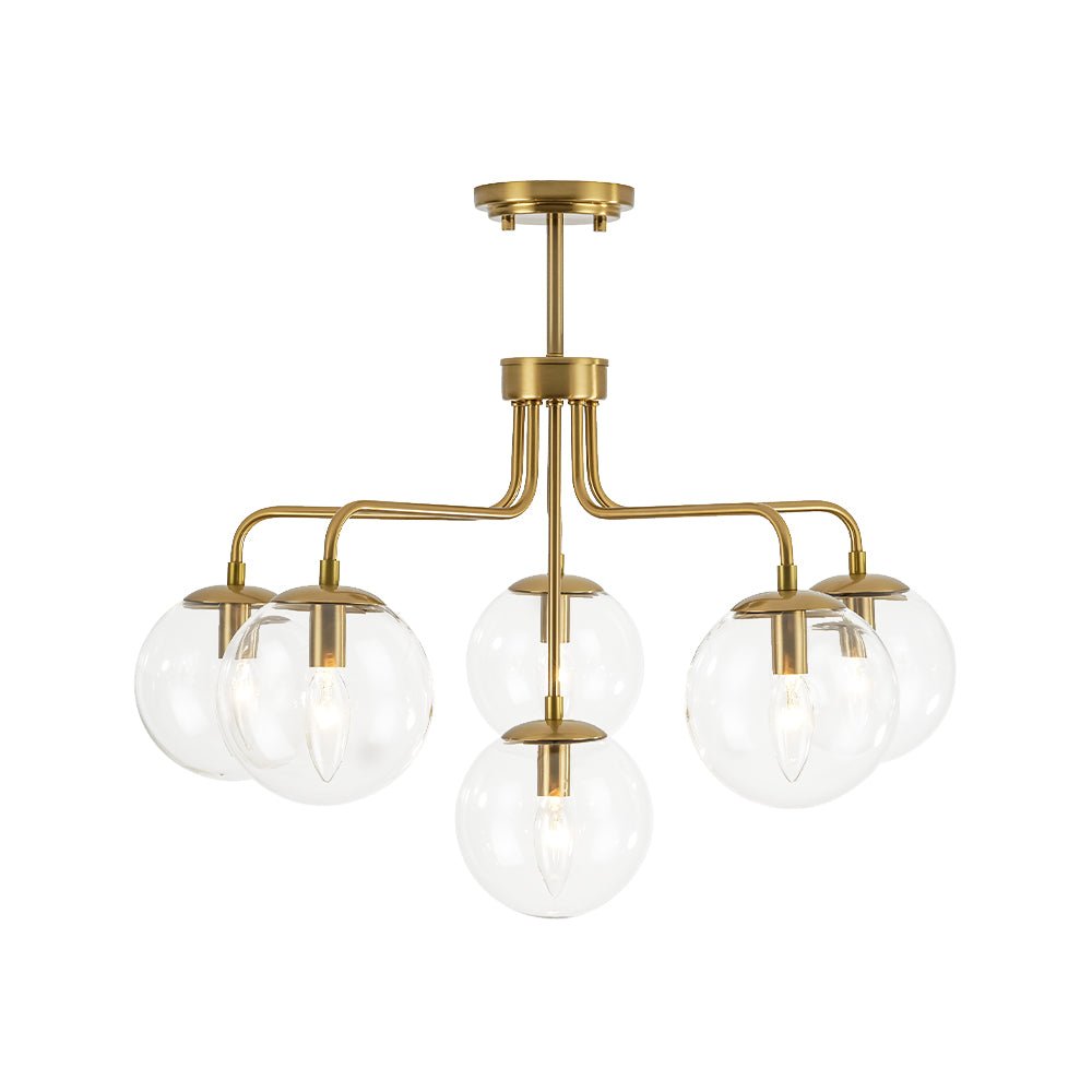 Mid-Century 6-Light Glass Bubble Sputnik Semi Flush Chandelier