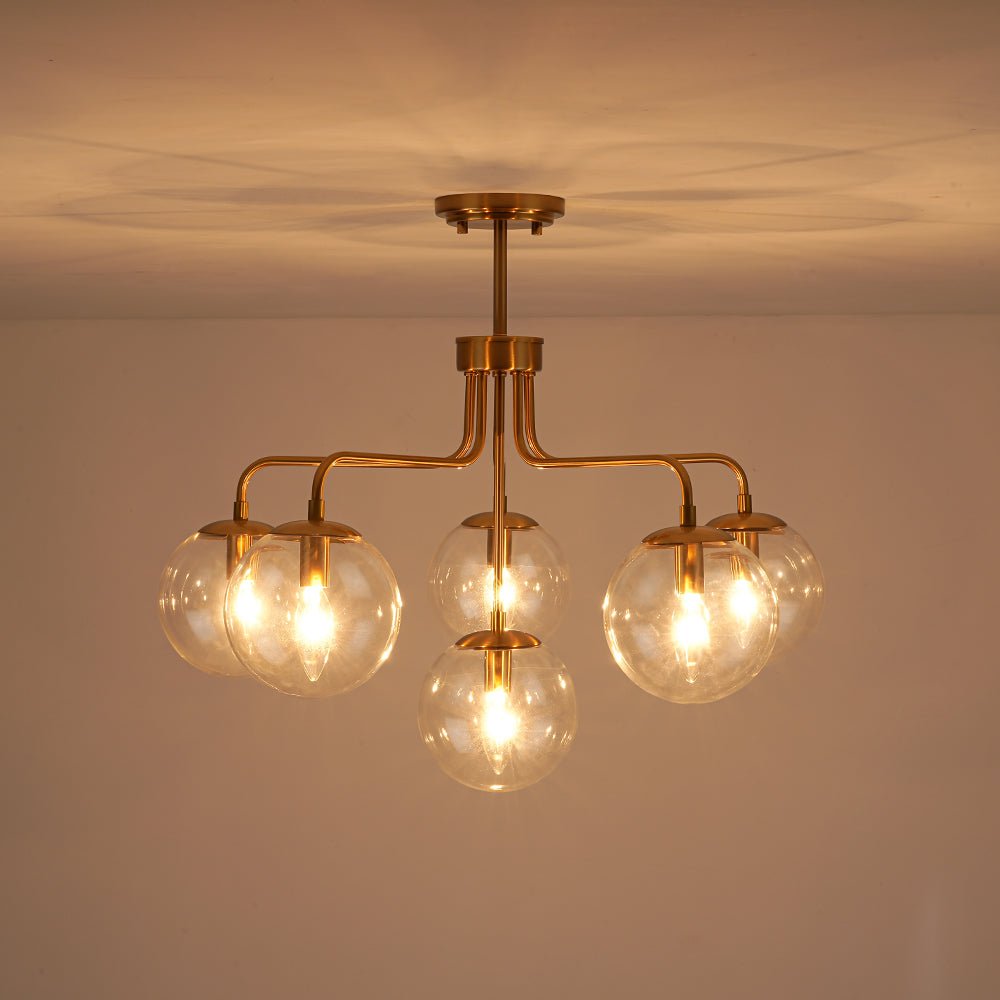 Mid-Century 6-Light Glass Bubble Sputnik Semi Flush Chandelier