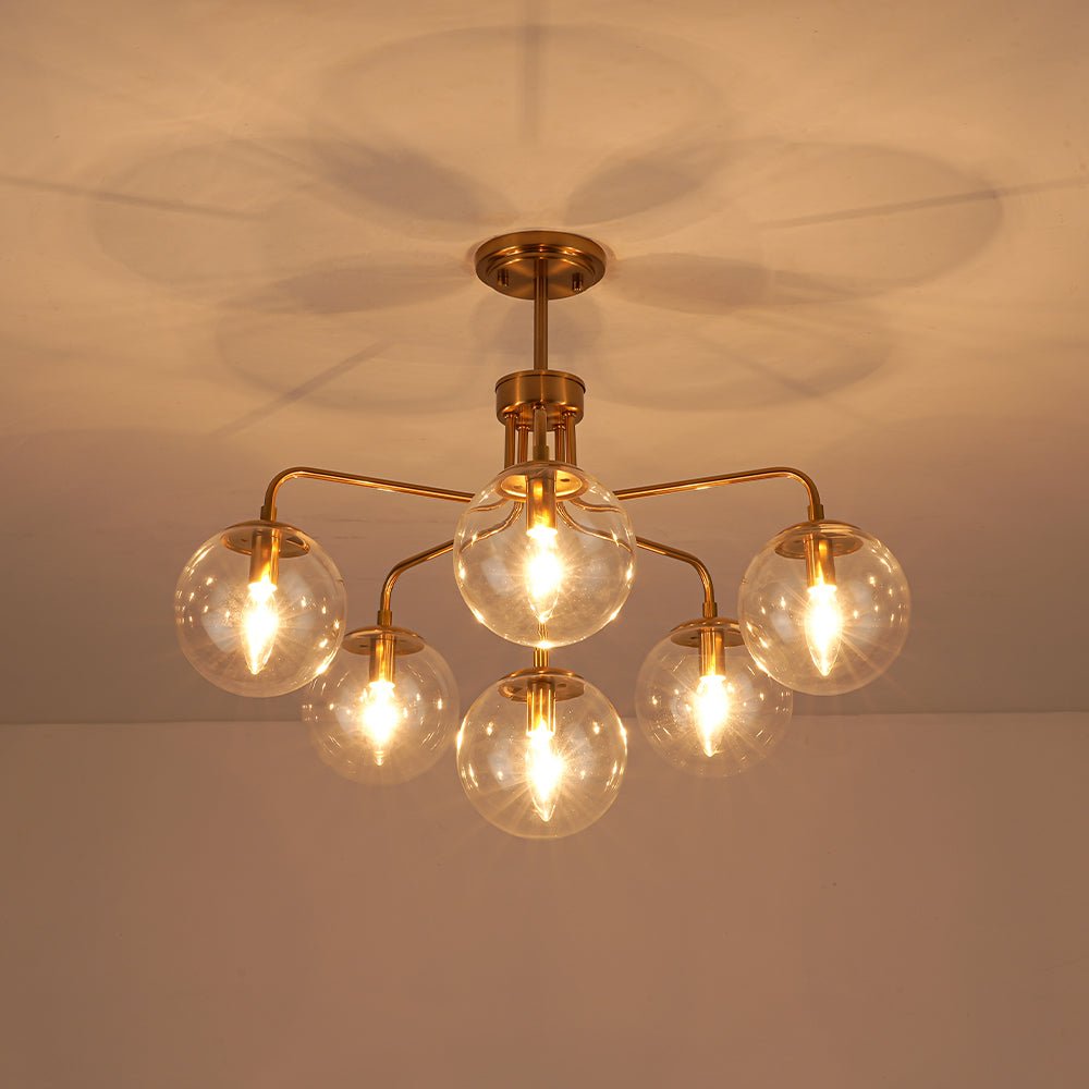 Mid-Century 6-Light Glass Bubble Sputnik Semi Flush Chandelier