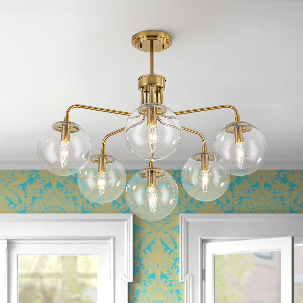 Mid-Century 6-Light Glass Bubble Sputnik Semi Flush Chandelier