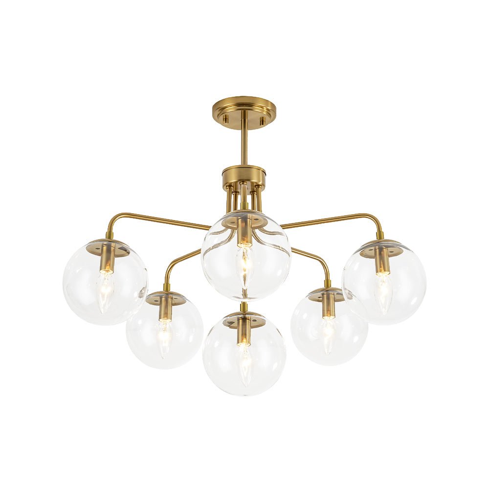 Mid-Century 6-Light Glass Bubble Sputnik Semi Flush Chandelier