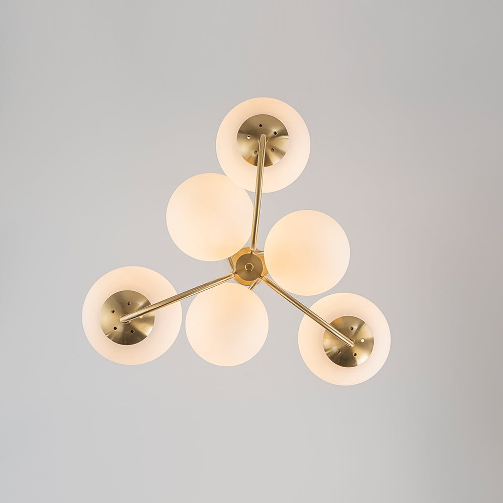 Mid-Century 6-Light Goose Arm Opal Glass Globe Tiered Chandelier