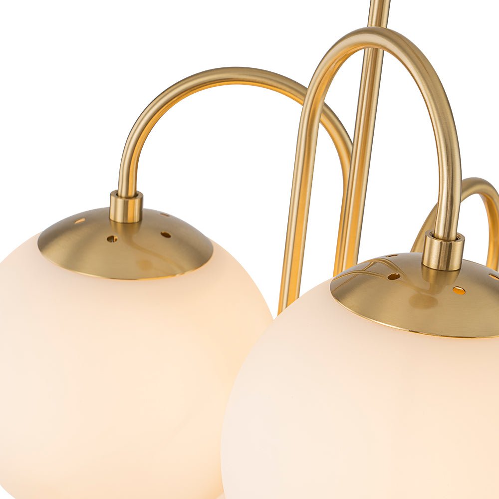 Mid-Century 6-Light Goose Arm Opal Glass Globe Tiered Chandelier