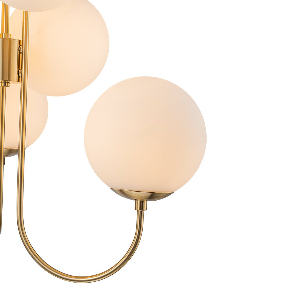 Mid-Century 6-Light Goose Arm Opal Glass Globe Tiered Chandelier