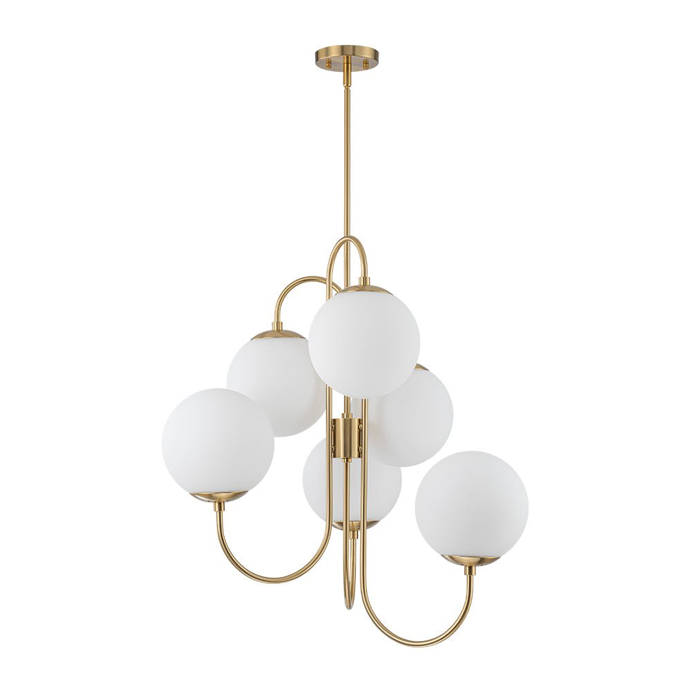 Mid-Century 6-Light Goose Arm Opal Glass Globe Tiered Chandelier