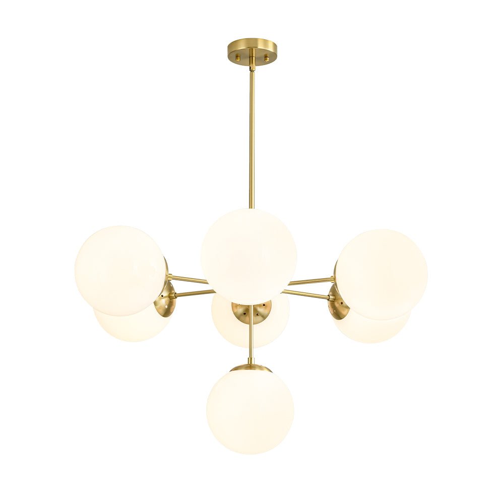 Mid-Century 7-light Brass Opal Glass Globe Sputnik Chandelier