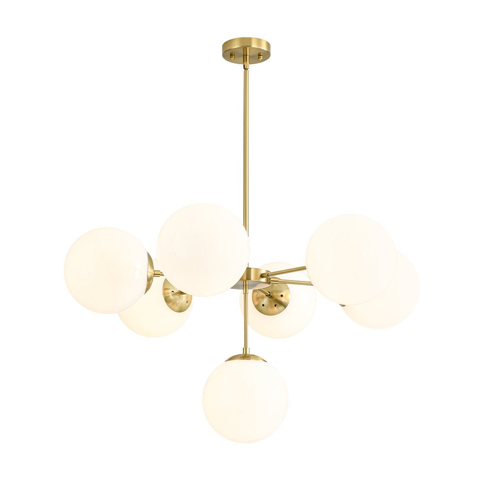 Mid-Century 7-light Brass Opal Glass Globe Sputnik Chandelier