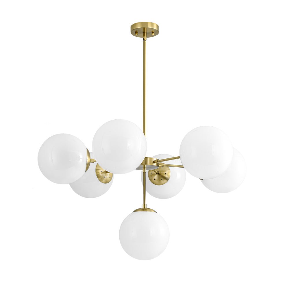 Mid-Century 7-light Brass Opal Glass Globe Sputnik Chandelier