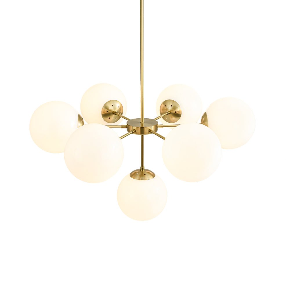 Mid-Century 7-light Brass Opal Glass Globe Sputnik Chandelier
