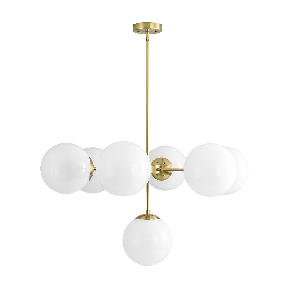 Mid-Century 7-light Brass Opal Glass Globe Sputnik Chandelier