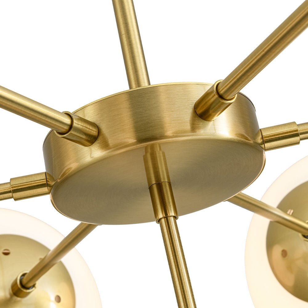 Mid-Century 7-light Brass Opal Glass Globe Sputnik Chandelier