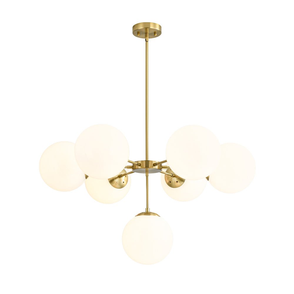 Mid-Century 7-light Brass Opal Glass Globe Sputnik Chandelier