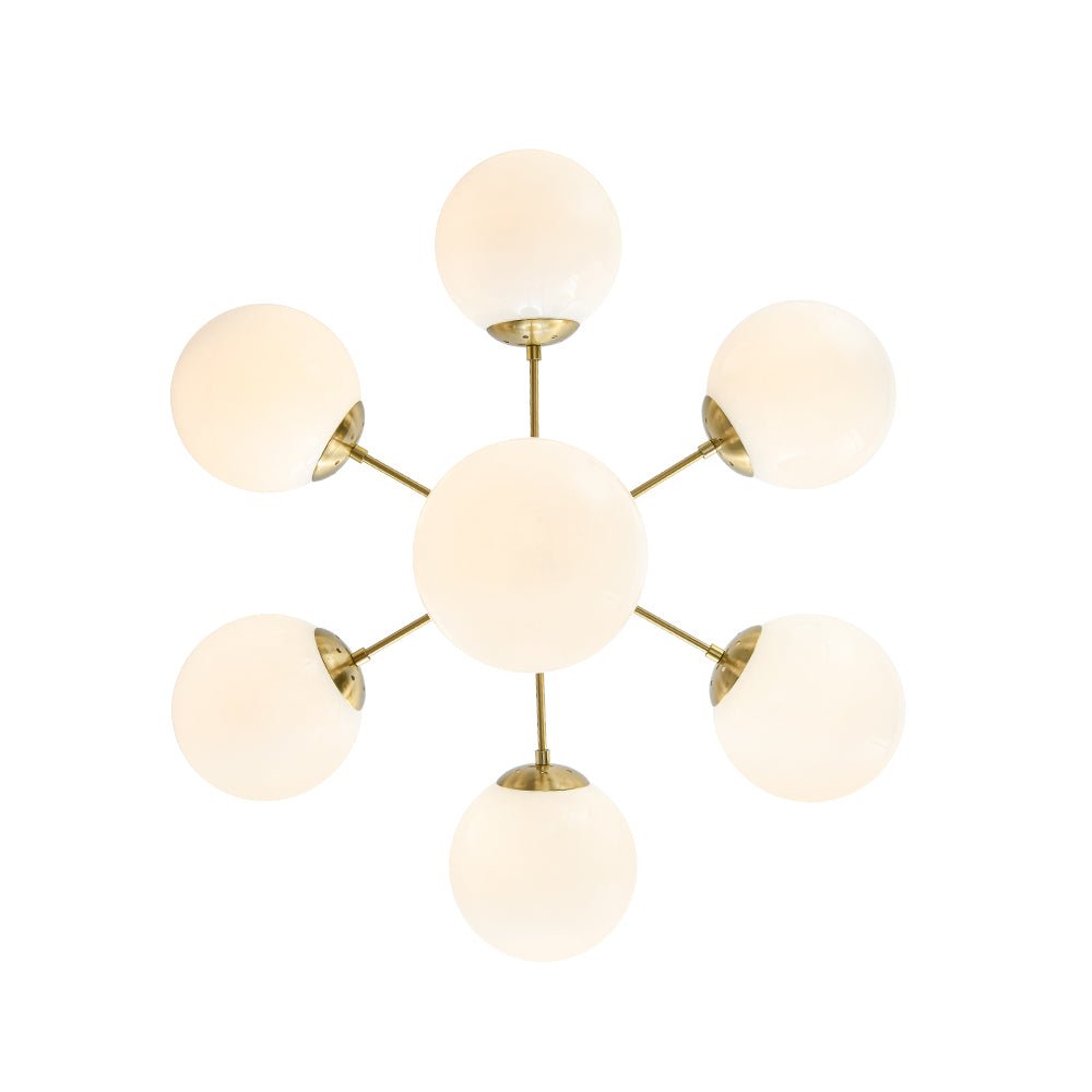 Mid-Century 7-light Brass Opal Glass Globe Sputnik Chandelier