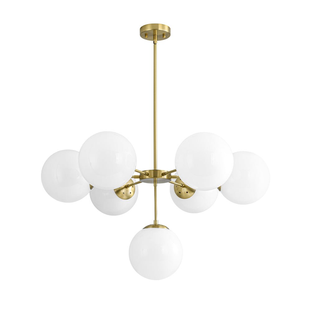 Mid-Century 7-light Brass Opal Glass Globe Sputnik Chandelier