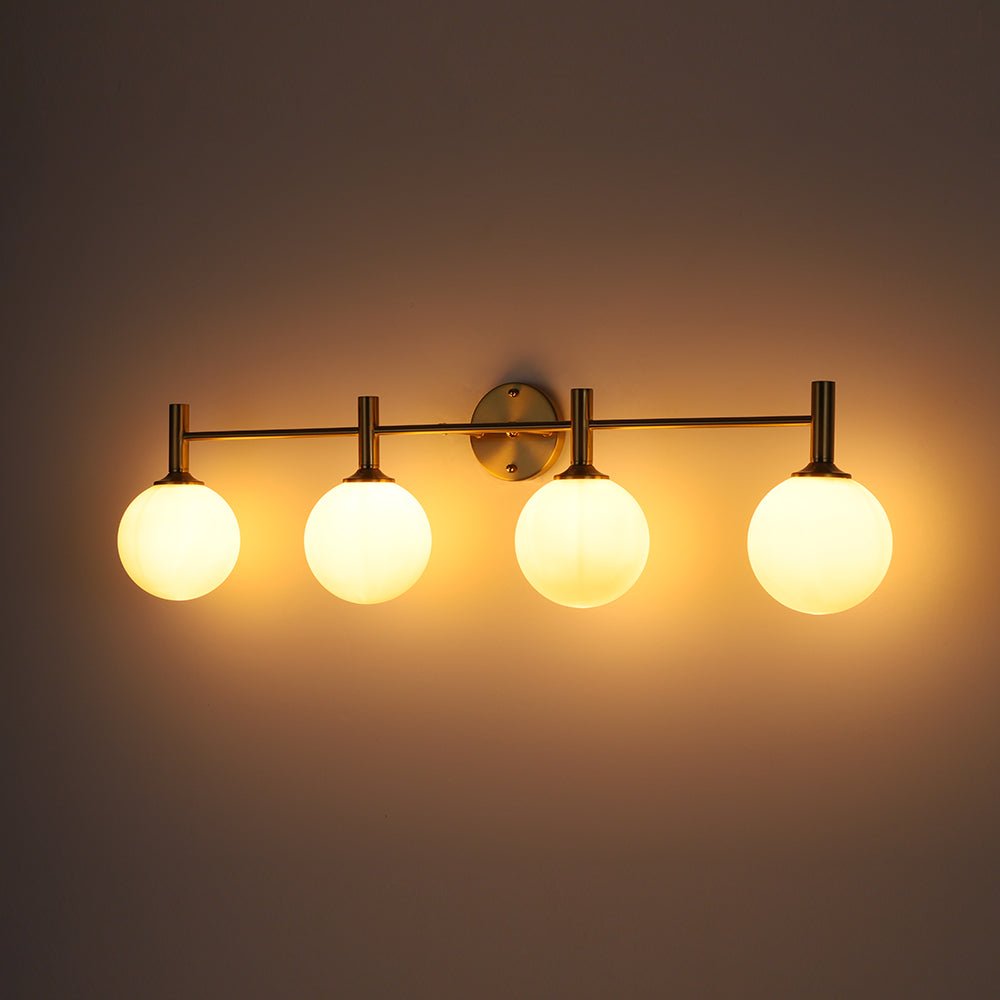 Mid-Century Brass 4-Light Glass Globe Vanity Sconce