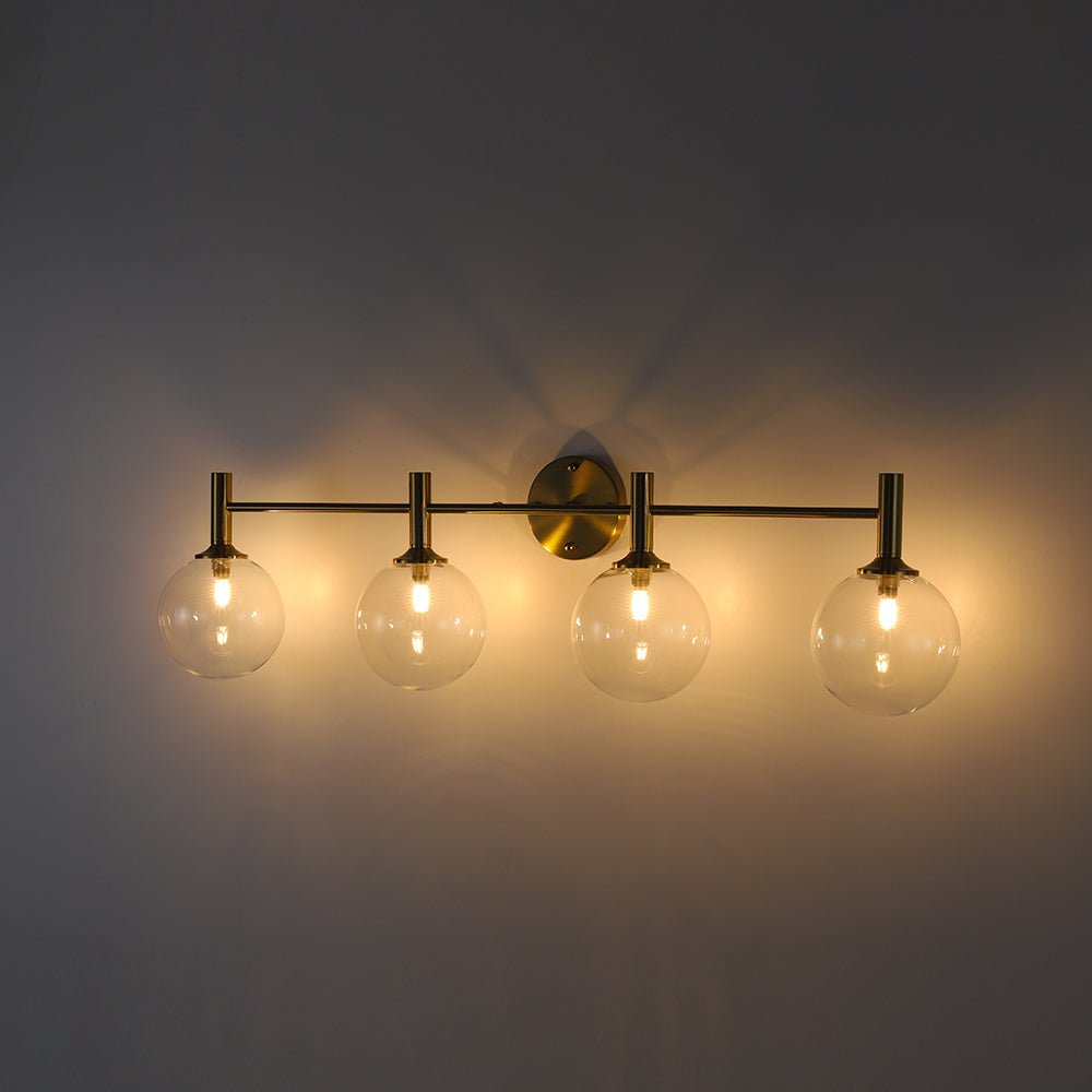 Mid-Century Brass 4-Light Glass Globe Vanity Sconce