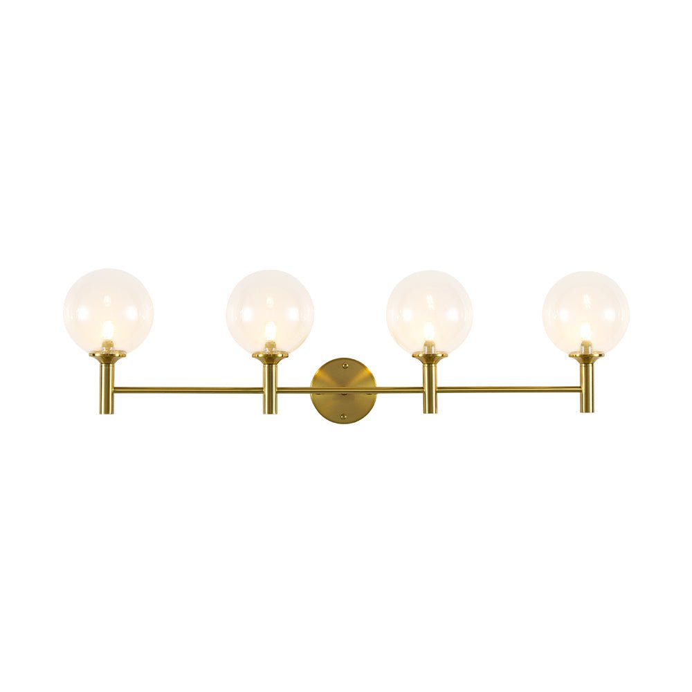 Mid-Century Brass 4-Light Glass Globe Vanity Sconce