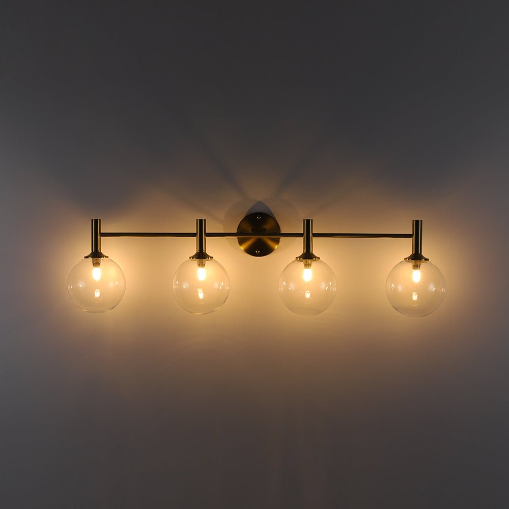 Mid-Century Brass 4-Light Glass Globe Vanity Sconce