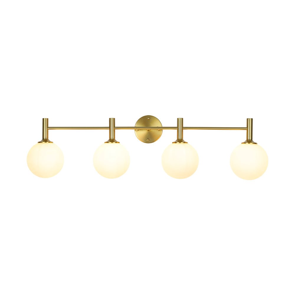 Mid-Century Brass 4-Light Glass Globe Vanity Sconce