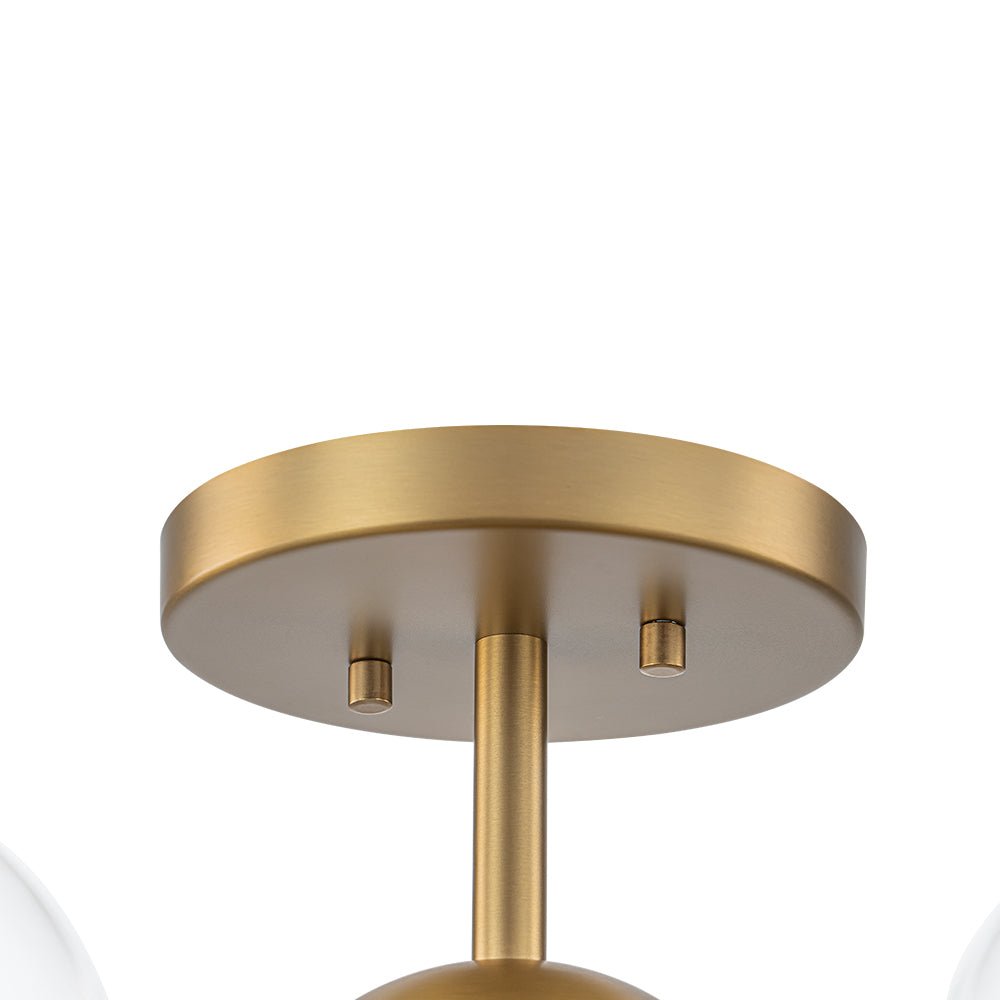 Mid-Century Brass Glass Bubble Tiered Semi Flush Chandelier
